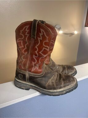 Ariat Brown and Red Leather Work Boots